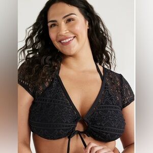 Time and Tru Black Crochet Swimsuit Top Women’s Size Small